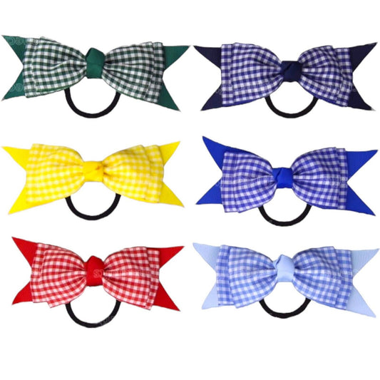 School Uniform Hair Bows Hair Bands Gingham Pattern Cross Hatch Long Bow 4"