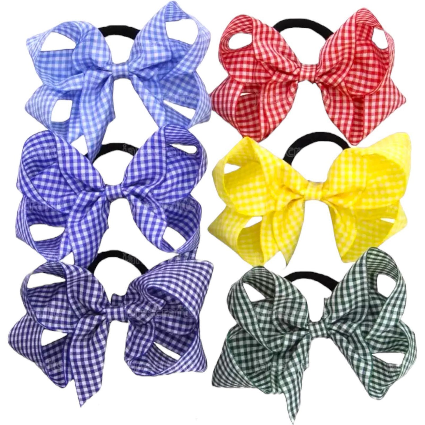 School Uniform Hair Band Bows Cross Hatch Gingham Hairbands - 5" Big Bow Knots