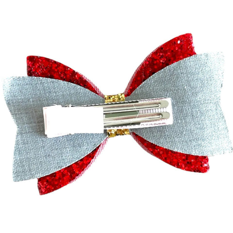 Christmas Accessories Hair Bows Clips Santa Reindeer Snowman Gold Xmas - 3.5"