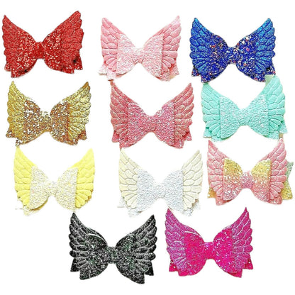 Angel Wing Hair Bows Clips Accessories - Cute Shiny Glitter Design - 3.5" Clip - Lilium Kids