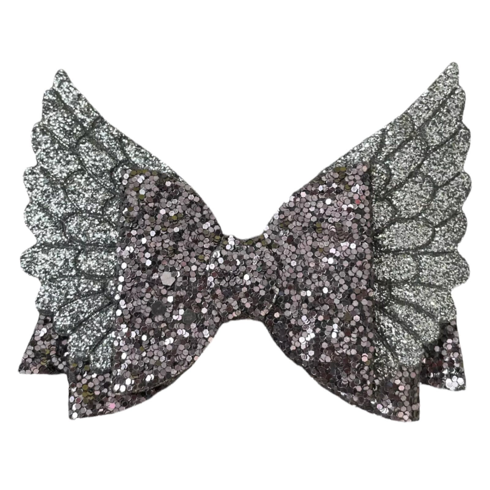 Angel Wing Hair Bows Clips Accessories - Cute Shiny Glitter Design - 3.5" Clip - Lilium Kids