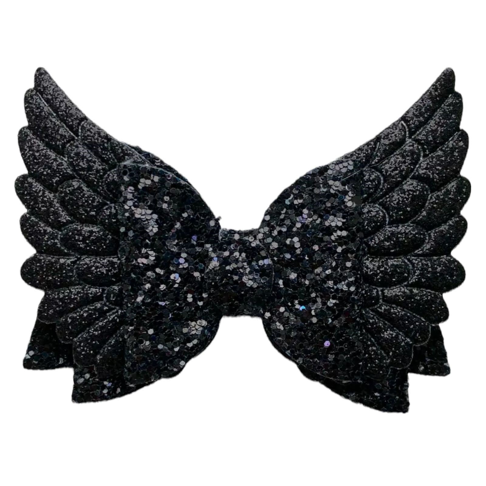 Angel Wing Hair Bows Clips Accessories - Cute Shiny Glitter Design - 3.5" Clip - Lilium Kids