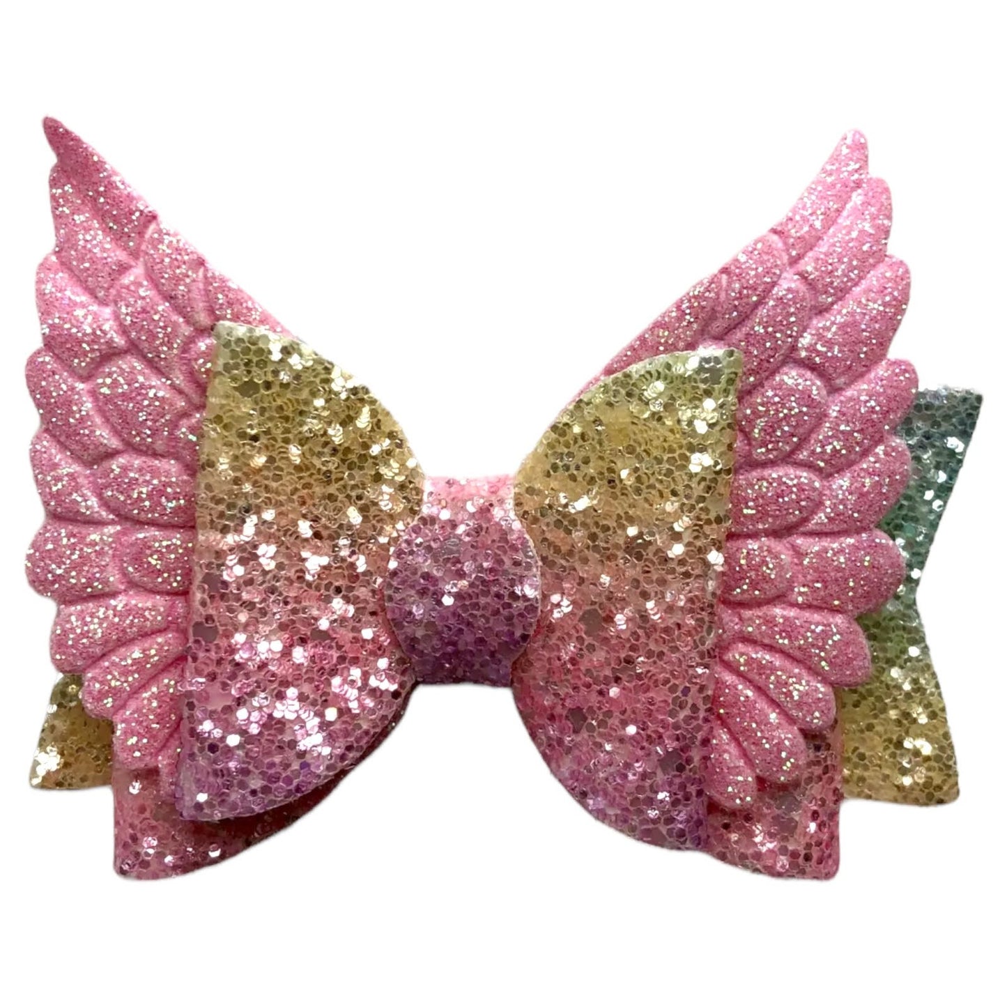 Angel Wing Hair Bows Clips Accessories - Cute Shiny Glitter Design - 3.5" Clip - Lilium Kids