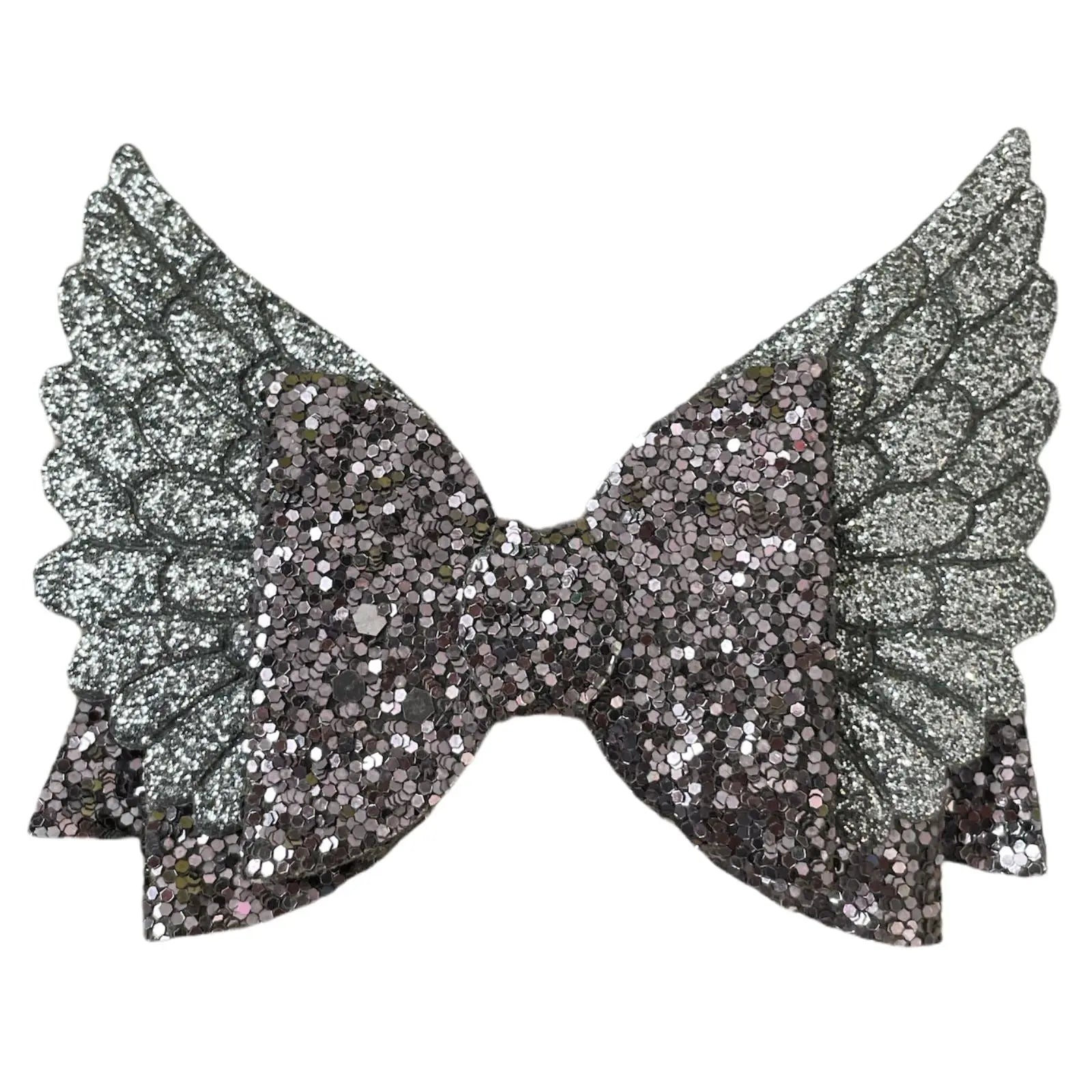 Angel Wing Hair Bows Clips Accessories - Cute Shiny Glitter Design - 3.5" Clip - Lilium Kids