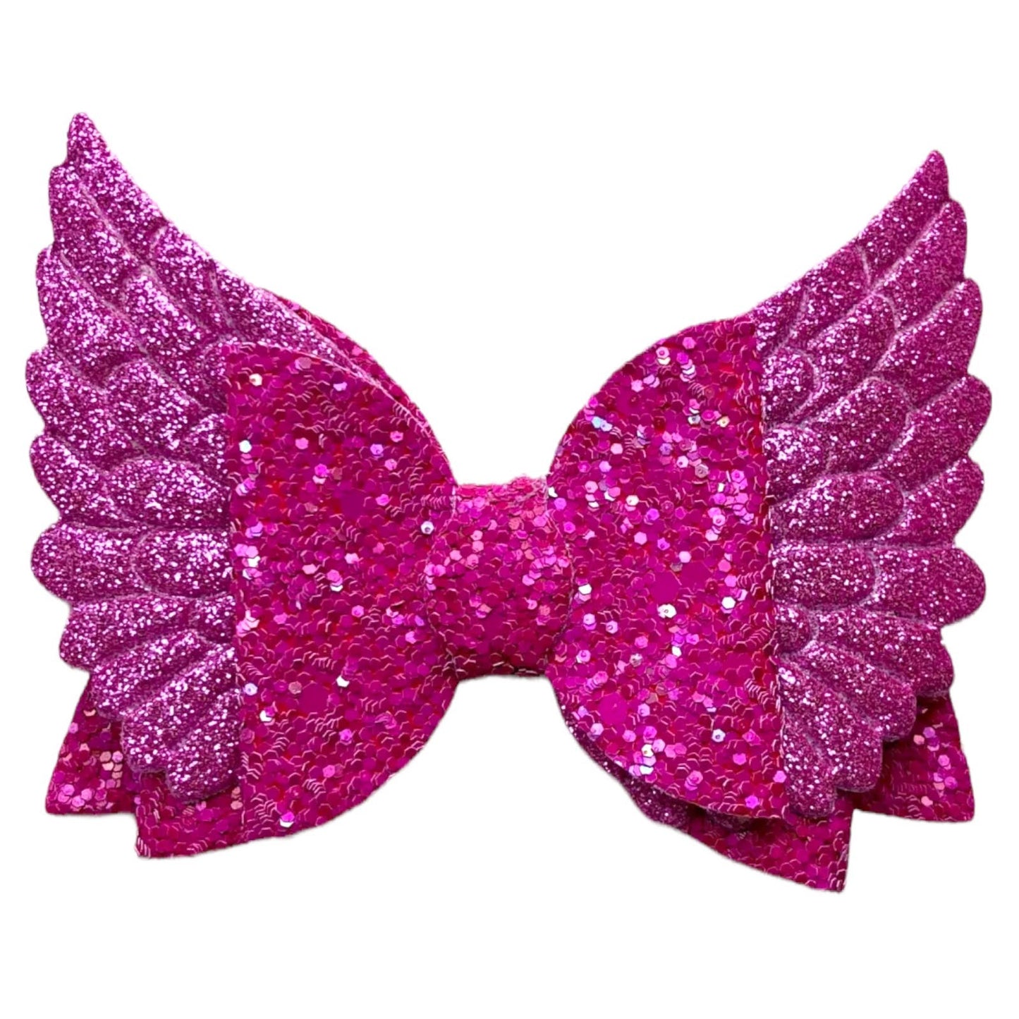 Angel Wing Hair Bows Clips Accessories - Cute Shiny Glitter Design - 3.5" Clip - Lilium Kids