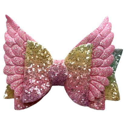 Angel Wing Hair Bows Clips Accessories - Cute Shiny Glitter Design - 3.5" Clip - Lilium Kids