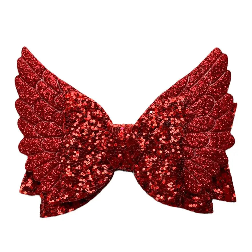 Angel Wing Hair Bows Clips Accessories - Cute Shiny Glitter Design - 3.5" Clip - Lilium Kids