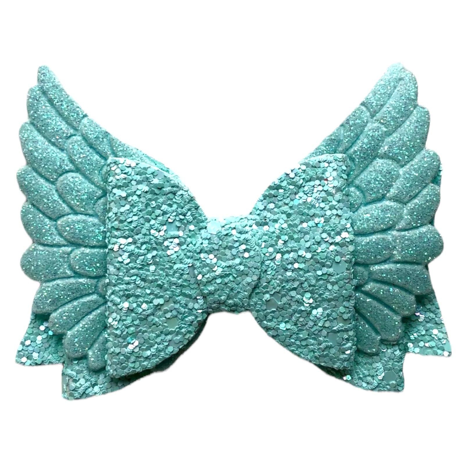 Angel Wing Hair Bows Clips Accessories - Cute Shiny Glitter Design - 3.5" Clip - Lilium Kids