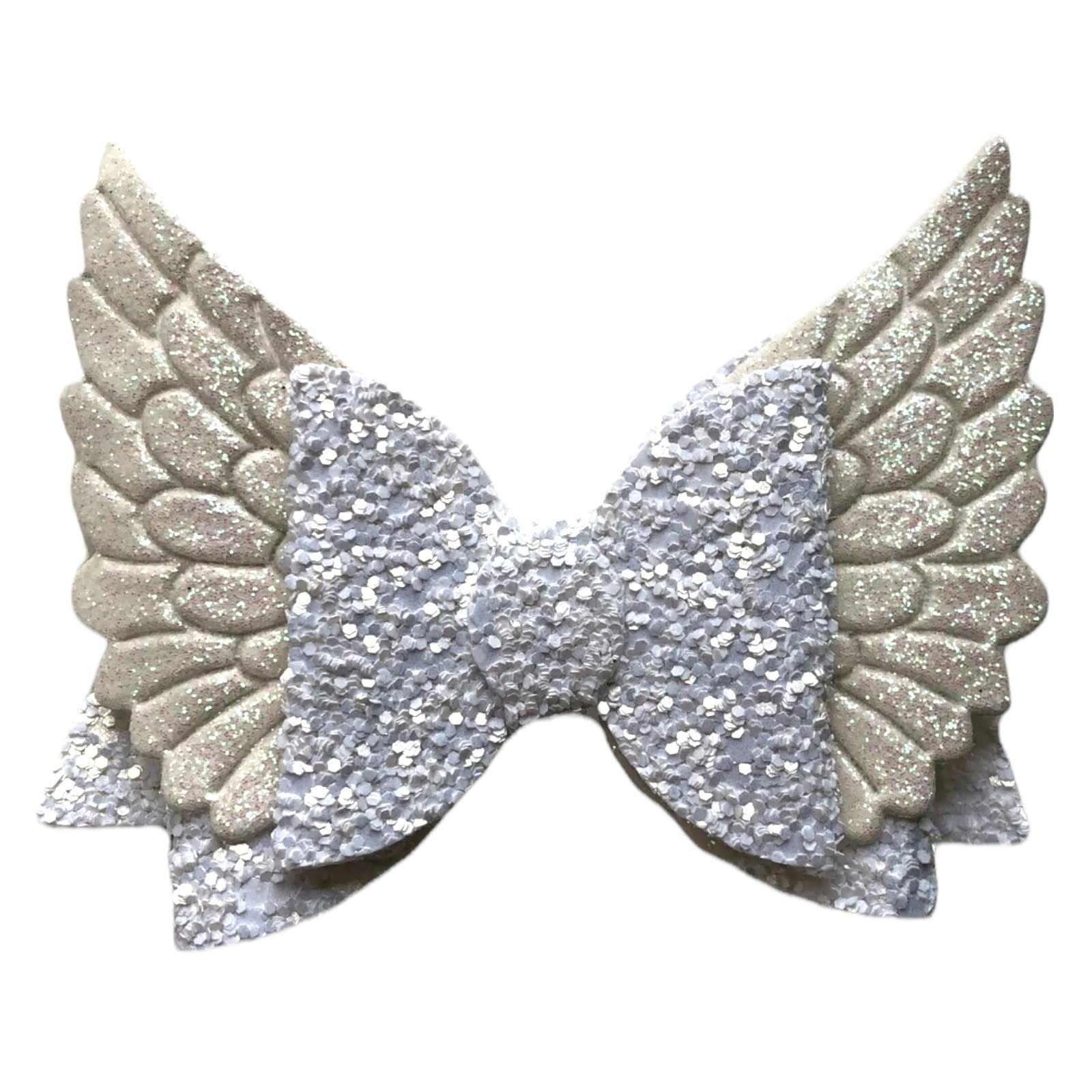 Angel Wing Hair Bows Clips Accessories - Cute Shiny Glitter Design - 3.5" Clip - Lilium Kids