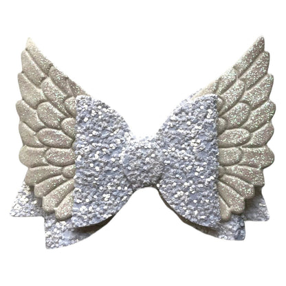 Angel Wing Hair Bows Clips Accessories - Cute Shiny Glitter Design - 3.5" Clip - Lilium Kids