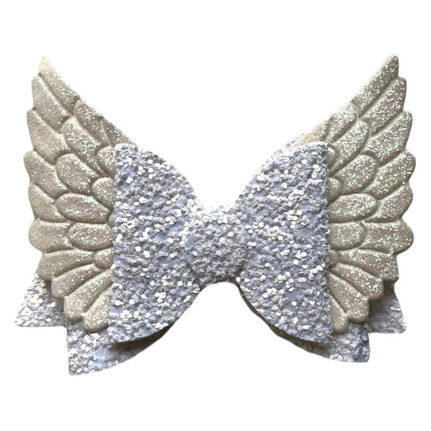 Angel Wing Hair Bows Clips Accessories - Cute Shiny Glitter Design - 3.5" Clip - Lilium Kids