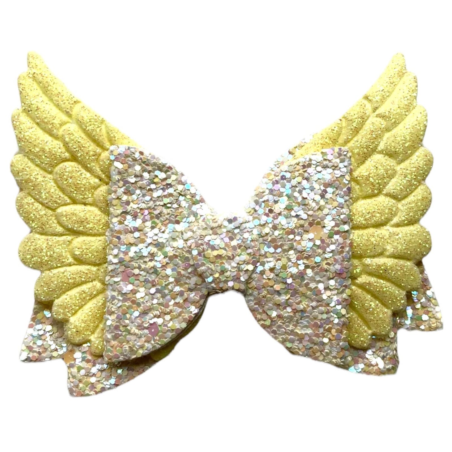 Angel Wing Hair Bows Clips Accessories - Cute Shiny Glitter Design - 3.5" Clip - Lilium Kids