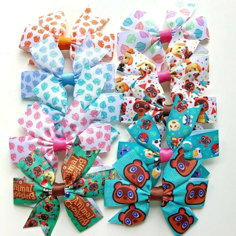 Animal Crossing Game Hair Bows Clips Slides 3" Bows