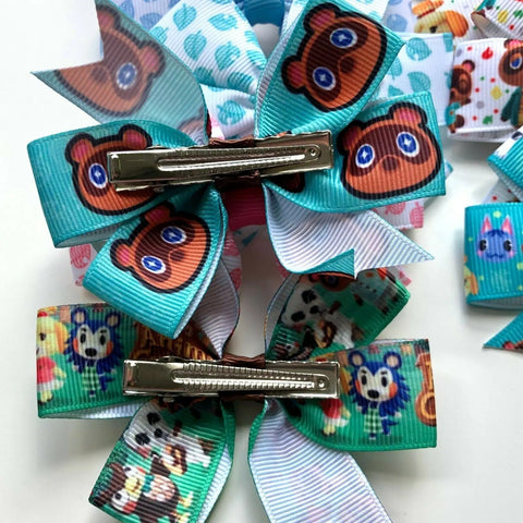 Animal Crossing Game Hair Bows Clips Slides 3" Bows