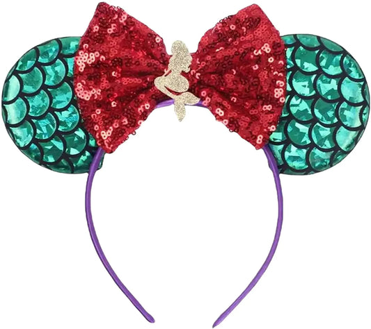 Ariel Little Mermaid Minnie Mouse Inspired Alice Headband With Big 5" Bow - Lilium Kids