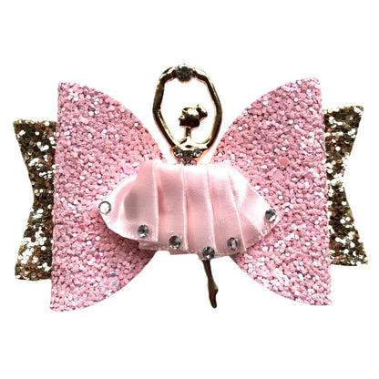 Ballerina Hair Bows Premium Glitter Hair Bow with Ballerina & Diamantes 3.5" - Lilium Kids