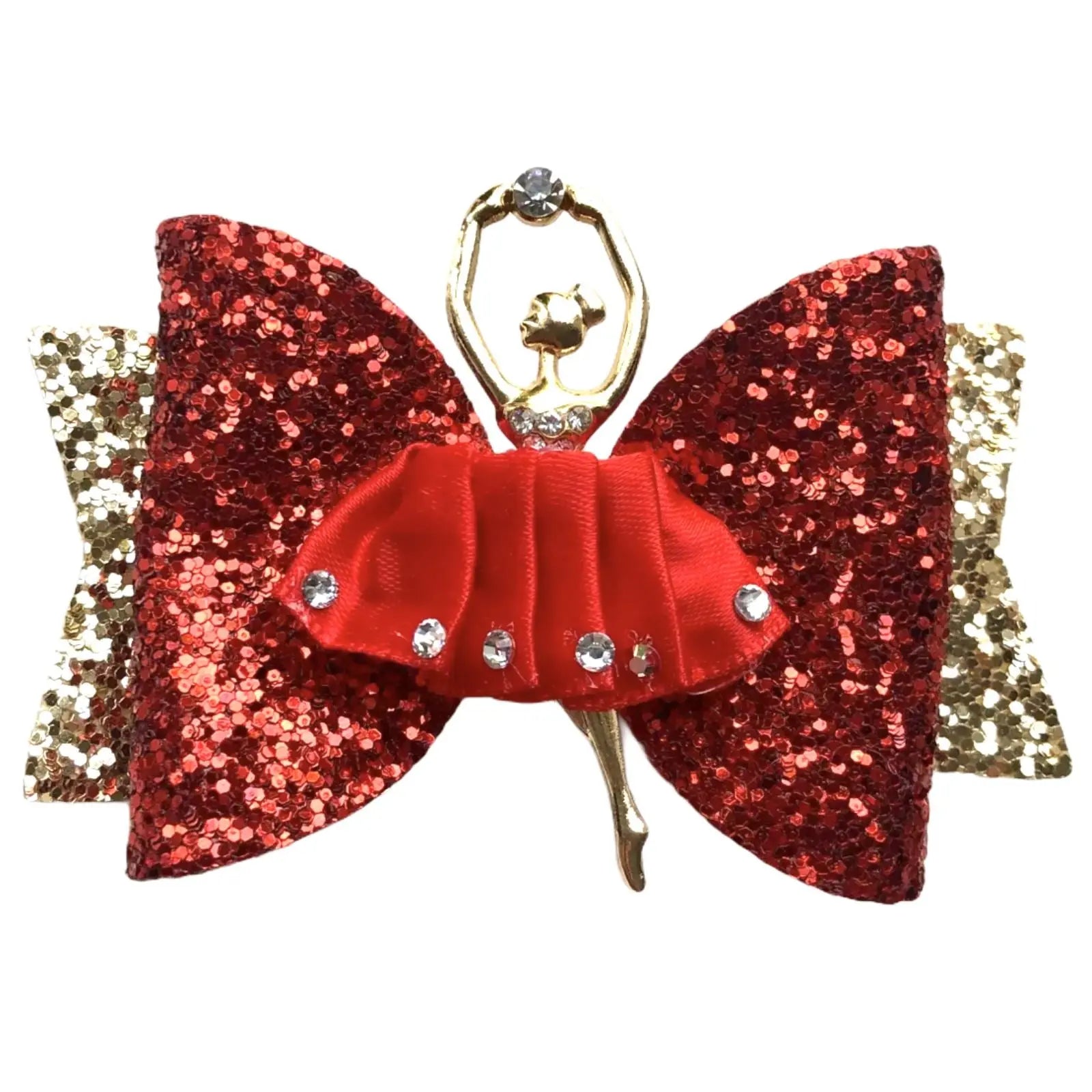 Ballerina Hair Bows Premium Glitter Hair Bow with Ballerina & Diamantes 3.5