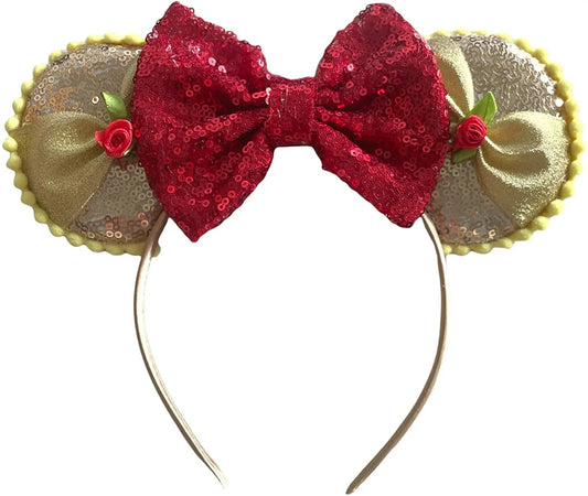 Belle Beauty Beast Disney Minnie Mouse Inspired  Alice Headband With 5" Bow - Lilium Kids