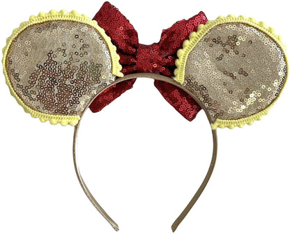 Belle Beauty Beast Disney Minnie Mouse Inspired  Alice Headband With 5" Bow - Lilium Kids