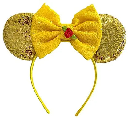 Belle Sequin Minnie Mouse Inspired Alice Headband With Big 5" Bow - Lilium Kids