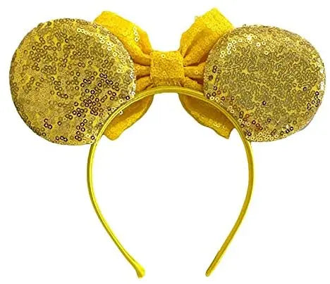 Belle Sequin Minnie Mouse Inspired Alice Headband With Big 5" Bow - Lilium Kids