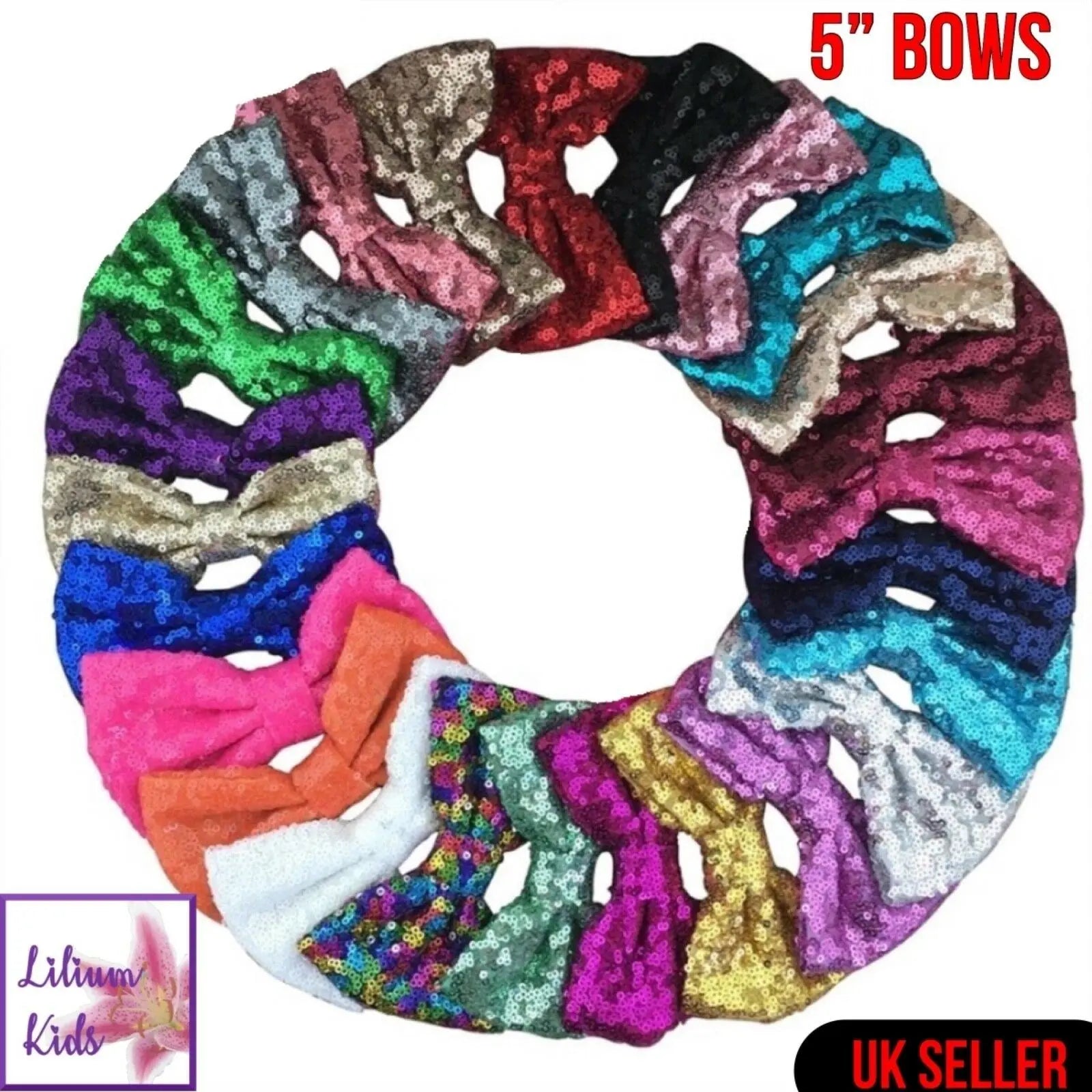 Big Sequin Hair Bows 5” With Clip Sparkly Glitter Sequins Hair Clips Slides - Lilium Kids