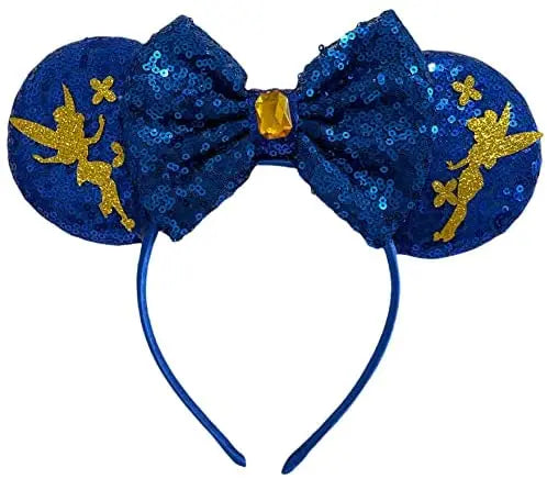 Blue Tinker Bell  Minnie Mouse Inspired Alice Headband With Big 5" Bow - Lilium Kids