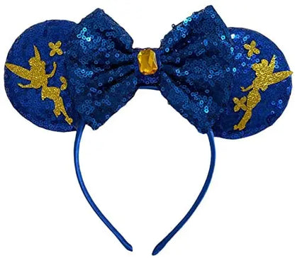 Blue Tinker Bell  Minnie Mouse Inspired Alice Headband With Big 5" Bow - Lilium Kids