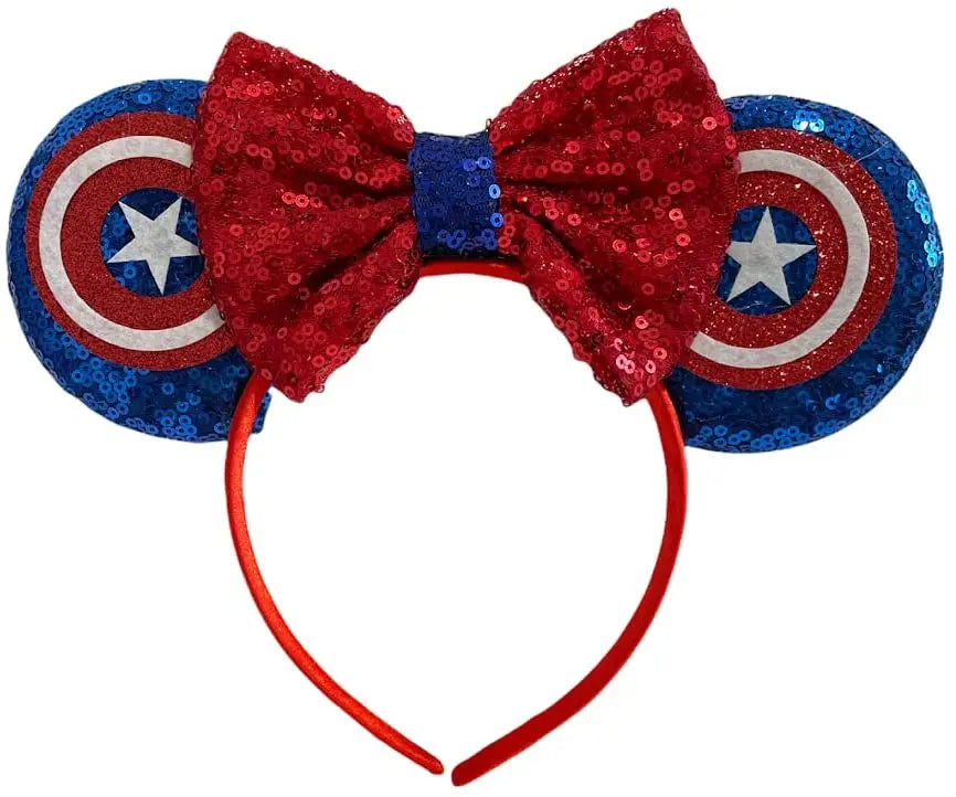 Captain America Shield Inspired Minnie Mouse Alice Headband With Big 5" Bow - Lilium Kids