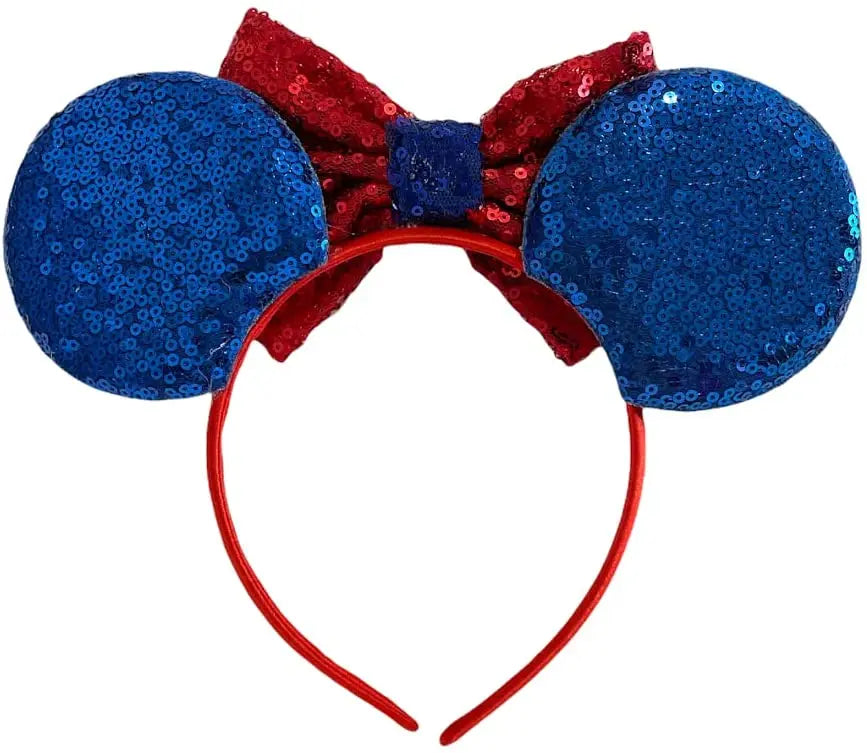 Captain America Shield Inspired Minnie Mouse Alice Headband With Big 5" Bow - Lilium Kids