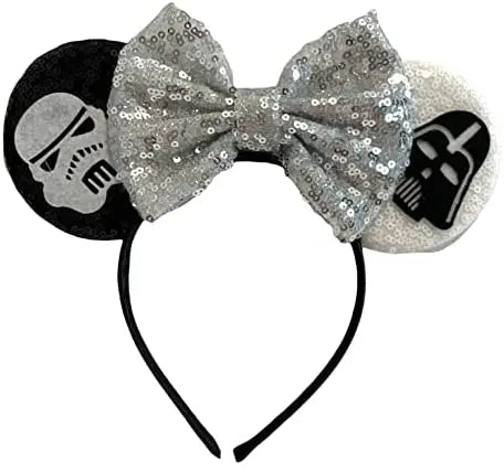 Darth Vader Star Wars Inspired Minnie Mouse Alice Headband With Big 5" Bow - Lilium Kids