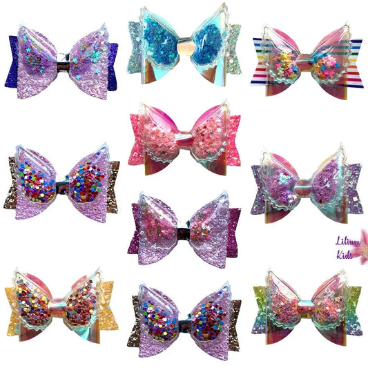 Glitter Confetti Angel Wing Hair Bows Clips Grips Slides - Handmade Multi Colour - Lilium Kids