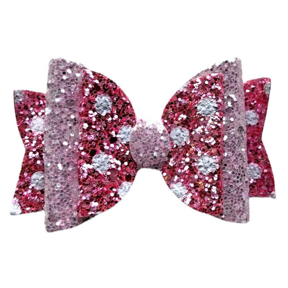 Glitter Polka Dot Hair Bows Clips 3.5" Red Yellow Pink Purple - Lilium Kids