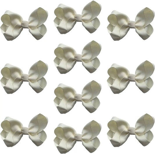 Hair Bow Knots 3" Inch Clips Slides Cream