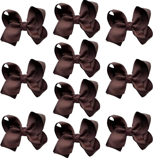 Hair Bow Knots 3" Inch Clips Slides Dark Brown