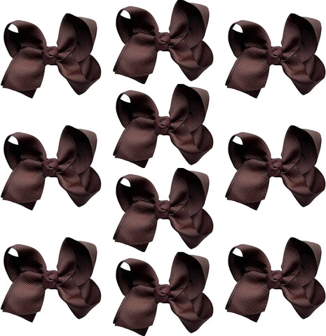 Hair Bow Knots 3" Inch Clips Slides Dark Brown