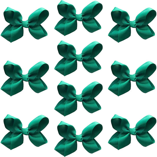 Hair Bow Knots 3" Inch Clips Slides Dark Green