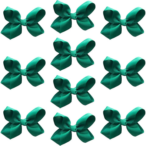 Hair Bow Knots 3" Inch Clips Slides Dark Green