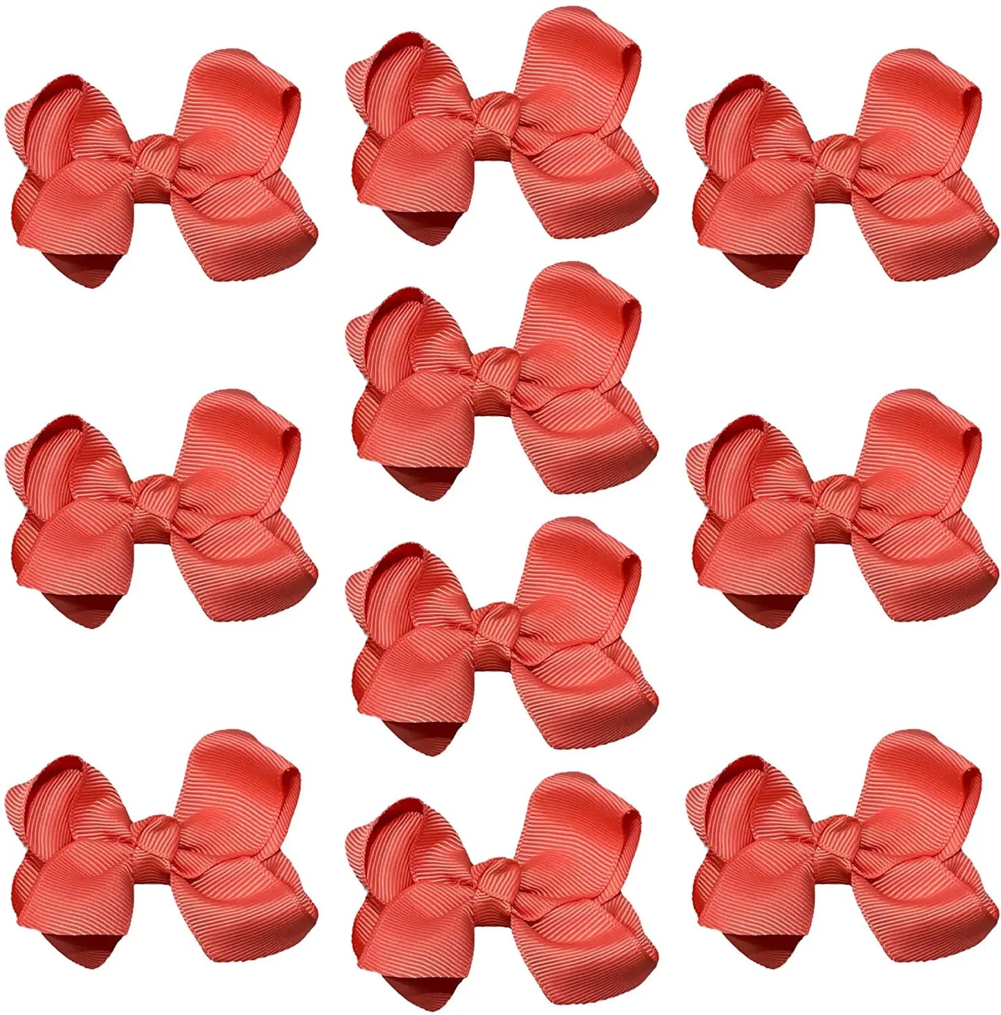 Salmon Pink Hair Bow Knots 3" Inch Clips, Grips - 10 Pack