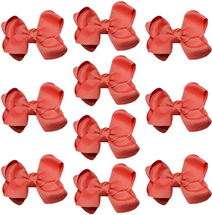 Salmon Pink Hair Bow Knots 3" Inch Clips, Grips - 10 Pack