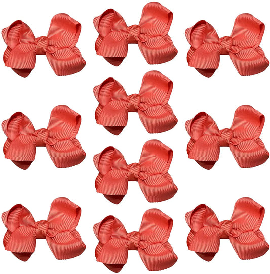 Salmon Pink Hair Bow Knots 3" Inch Clips, Grips - 10 Pack