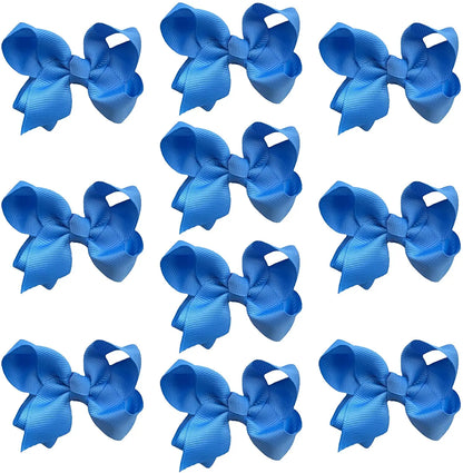 Sky Blue Hair Bow Knots 3" Inch Clips, Grips - 10 Pack