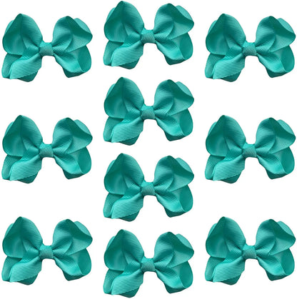 Spearmint Hair Bow Knots 3" Inch Clips, Grips - 10 Pack