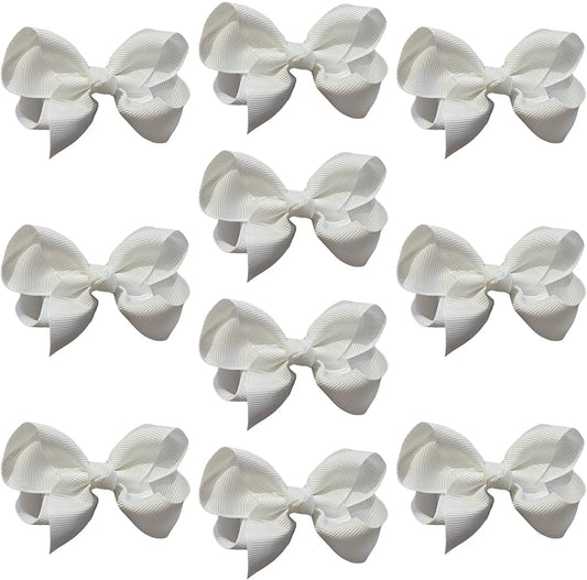 Hair Bow Knots 3" Inch Clips Slides White - Lilium Kids