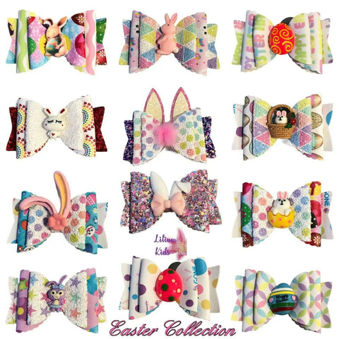 Hair Bows Clips Grips Easter Bunny Rabbit Ears Eggs Premium Hair Bows 3.5"