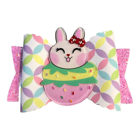 Hair Bows Clips Grips Easter Bunny Rabbit Ears Eggs Premium Hair Bows 3.5"