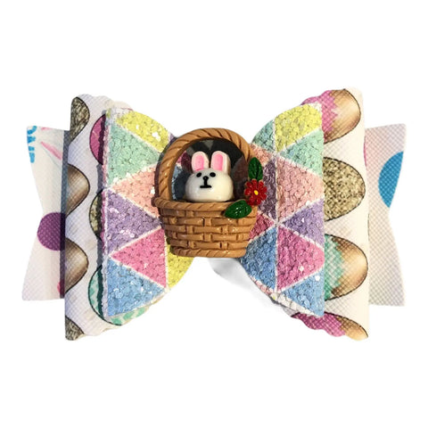 Hair Bows Clips Grips Easter Bunny Rabbit Ears Eggs Premium Hair Bows 3.5"