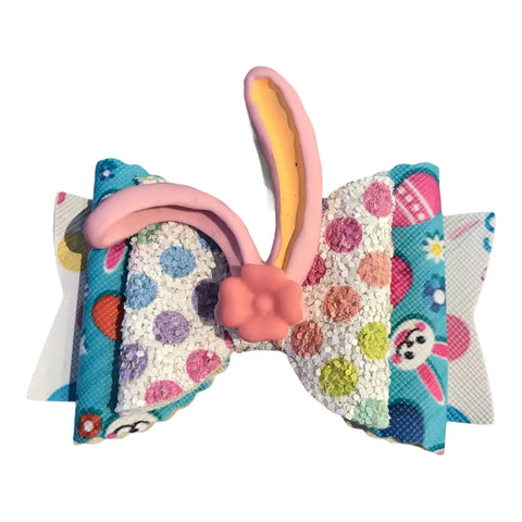 Hair Bows Clips Grips Easter Bunny Rabbit Ears Eggs Premium Hair Bows 3.5"