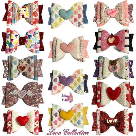 Hair Bows Clips Grips Love Heart Valentine Cute Cat Apple Premium Hair Bows 3.5"