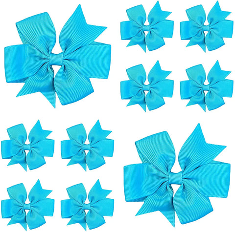 Hair Bows Clips Slides 3" inch Pinwheel Aqua Blue - Lilium Kids
